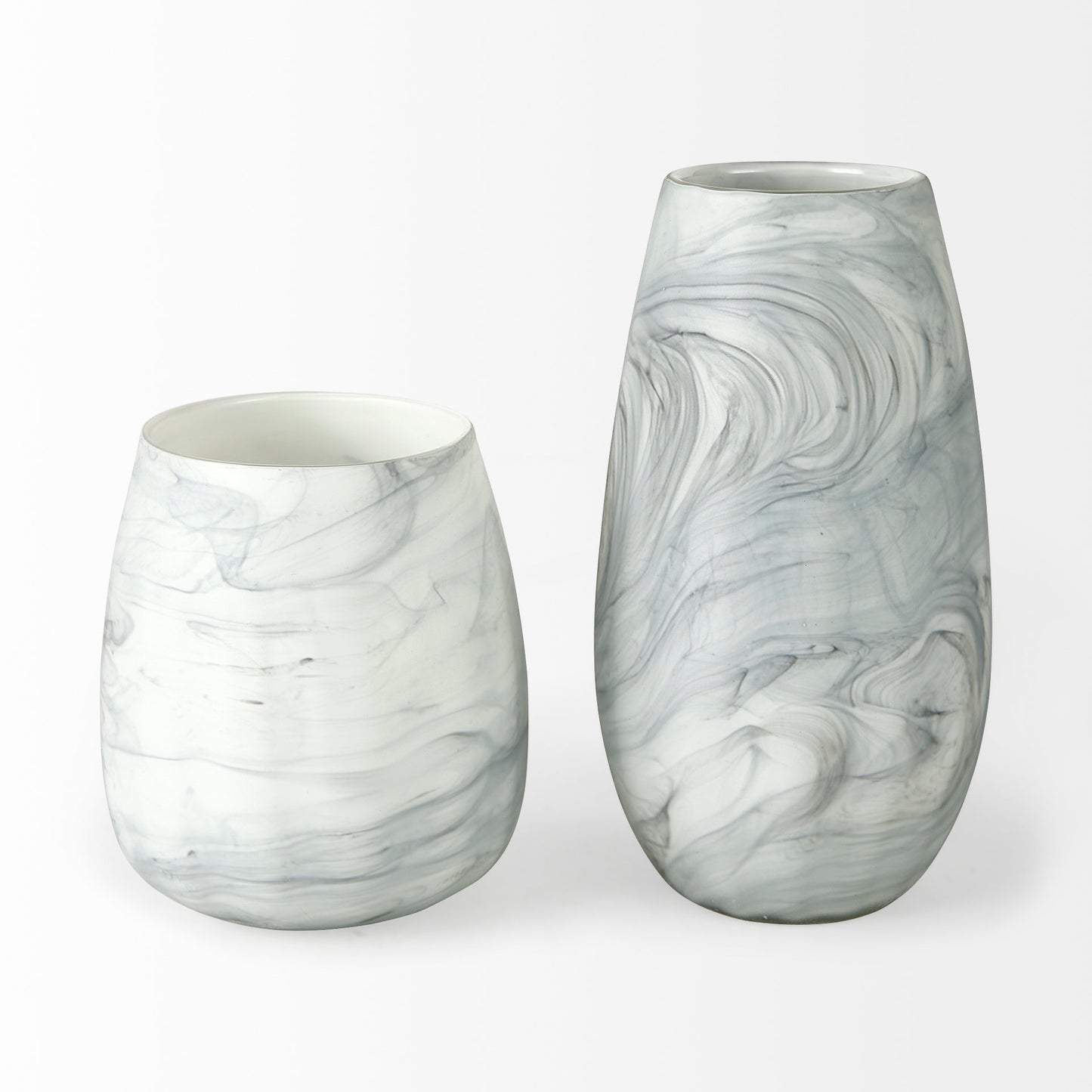 Volta I Short Gray Cream Glass Abstract Pattern Vase