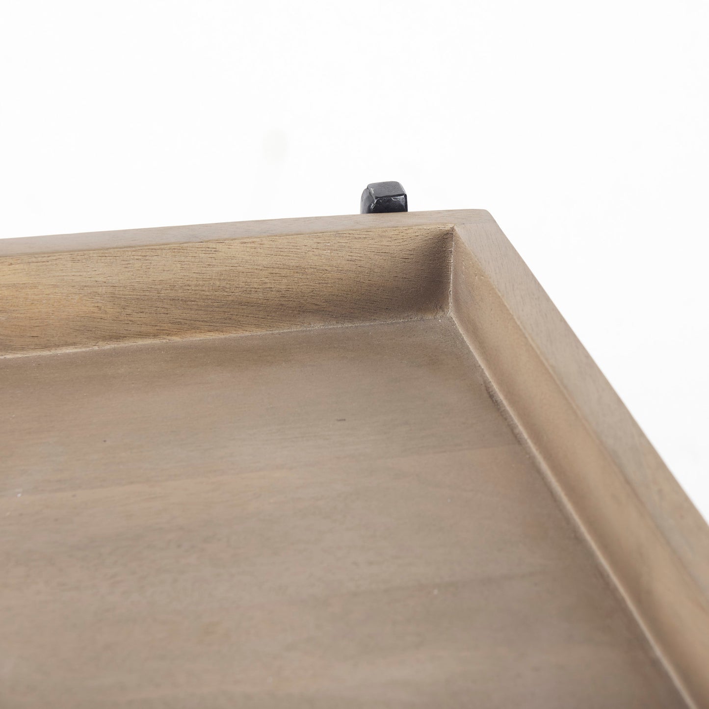 Trey III 20" x 26" Square Medium Brown Wooden Three-Tiered Black Iron Frame End/Side Table