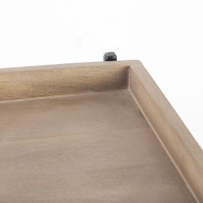 Trey III 20" x 26" Square Medium Brown Wooden Three-Tiered Black Iron Frame End/Side Table