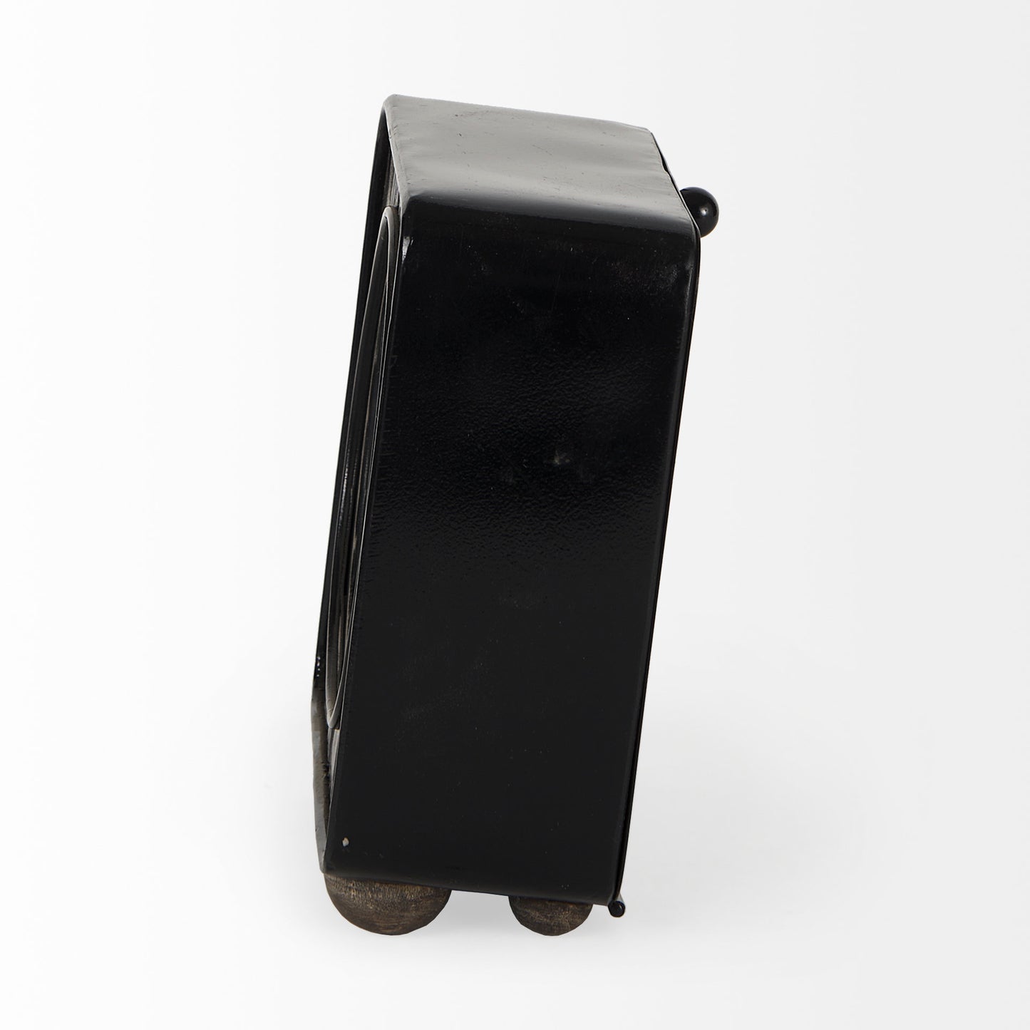 Karl 6.0L x 3.0W x 6.8H Rustic Black Iron Rounded Square Table Clock