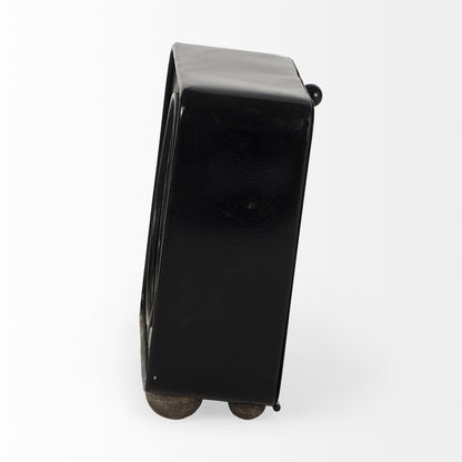 Karl 6.0L x 3.0W x 6.8H Rustic Black Iron Rounded Square Table Clock