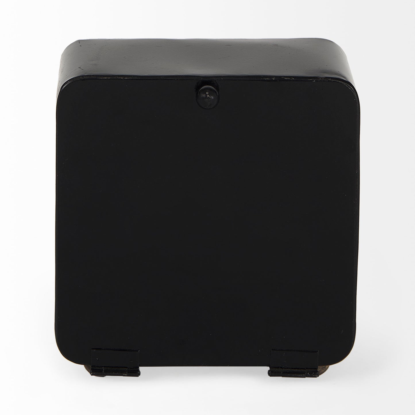 Karl 6.0L x 3.0W x 6.8H Rustic Black Iron Rounded Square Table Clock