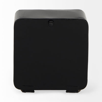 Karl 6.0L x 3.0W x 6.8H Rustic Black Iron Rounded Square Table Clock