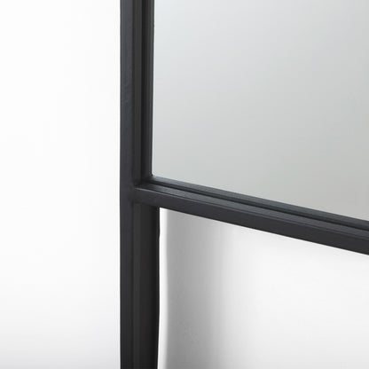 Cora 24.0L x 3.9W x 40.0H Black Metal Frame W/ Brown Wooden Shelf Arched Wall Mirror