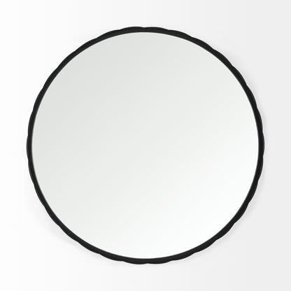 Adelaide 29.7"Black Metal Scallop Edge Round Mirror