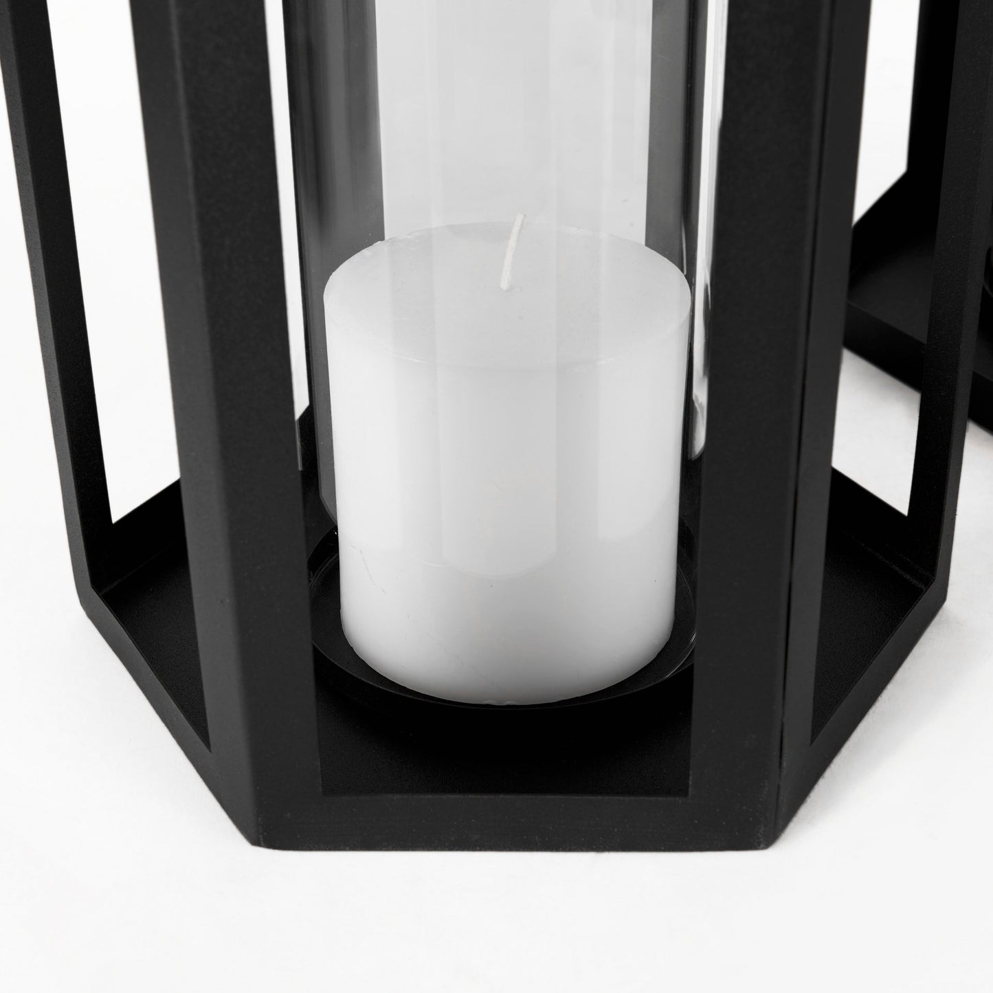 Balley 9.4L x 9.4W x 19.7H Set of Two Matte Black Metal Hexagonal Candle Holder Lanterns
