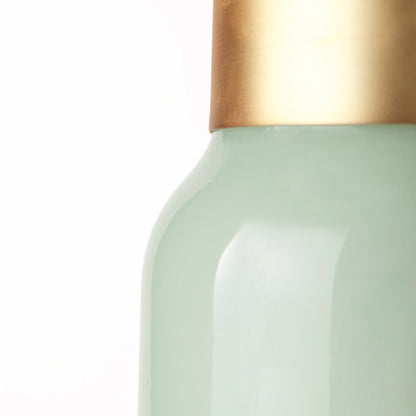 Minty 5.7L x 5.7W x 16.8H Green Glass Vase W/Matte Gold Metal Neck Cuff