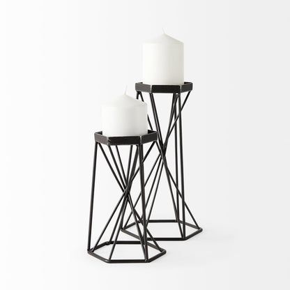Sixx I Small Antiqued Metal Hexagonal Table Candle Holder