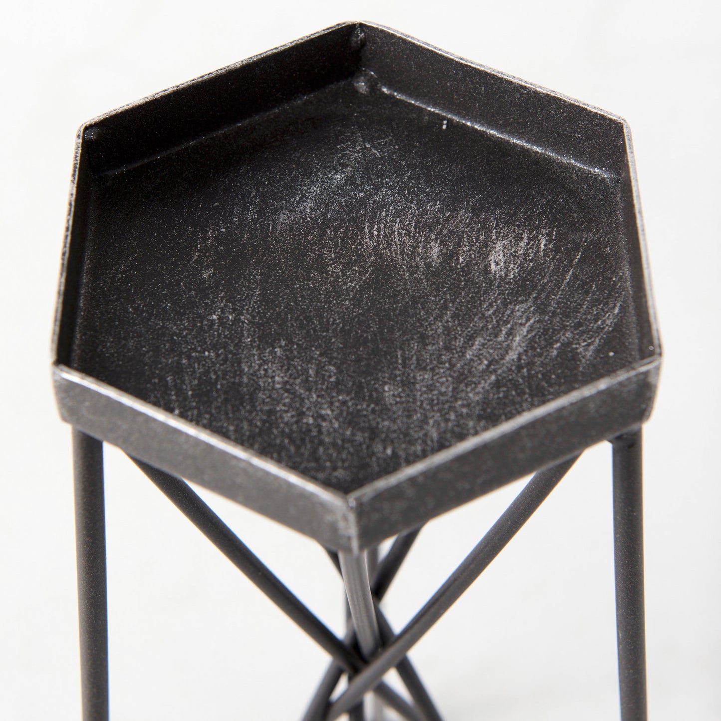 Sixx I Small Antiqued Metal Hexagonal Table Candle Holder