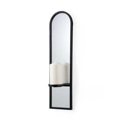 Evianna 7L x 7W x 25H Mirrored W/Black Metal Frame Wall Candle Holder