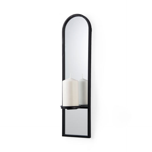 Evianna 7L x 7W x 25H Mirrored W/Black Metal Frame Wall Candle Holder