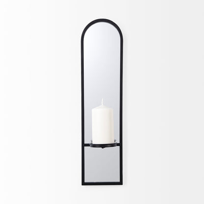 Evianna 7L x 7W x 25H Mirrored W/Black Metal Frame Wall Candle Holder