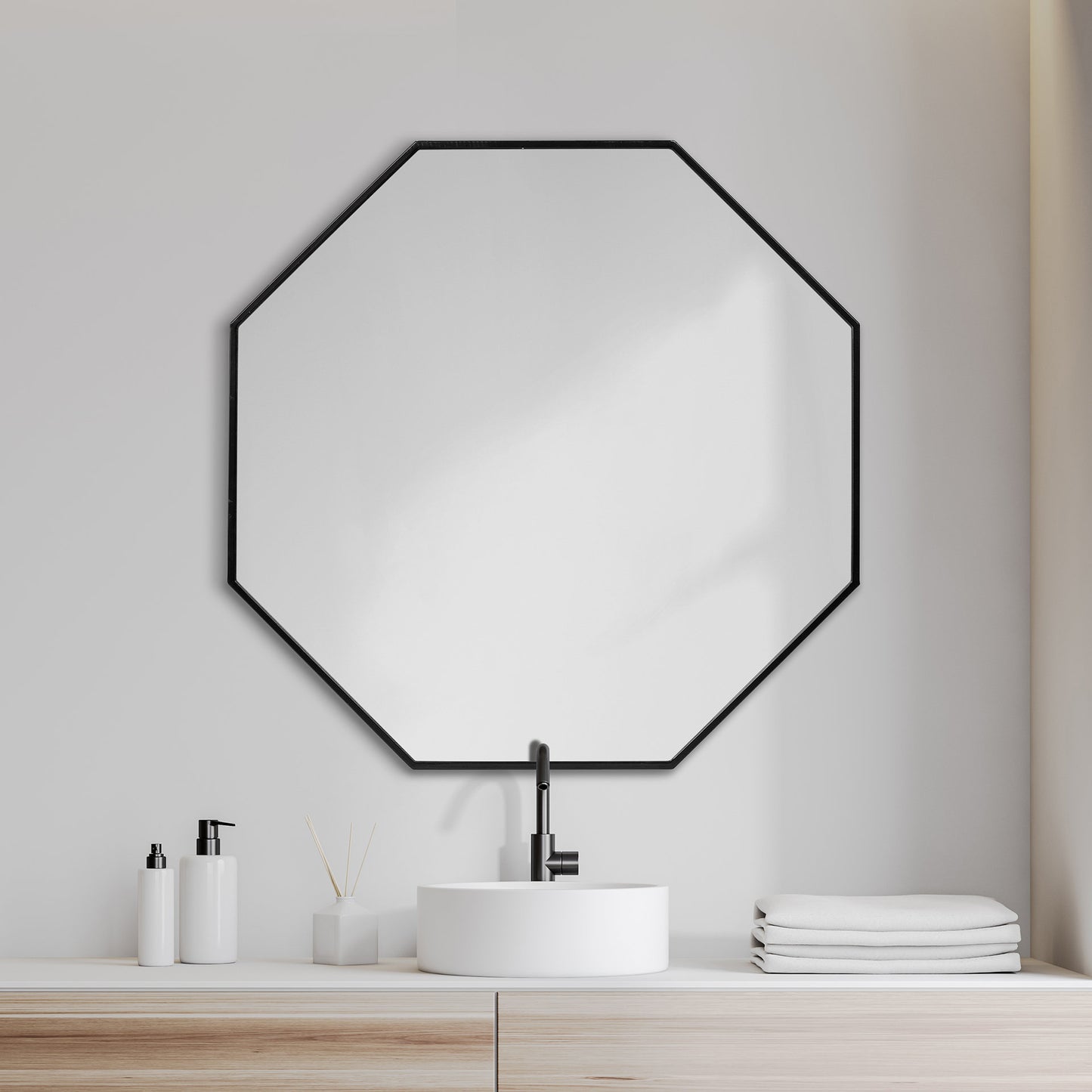 Helix 37" Octogon Black Metal Frame Mirror