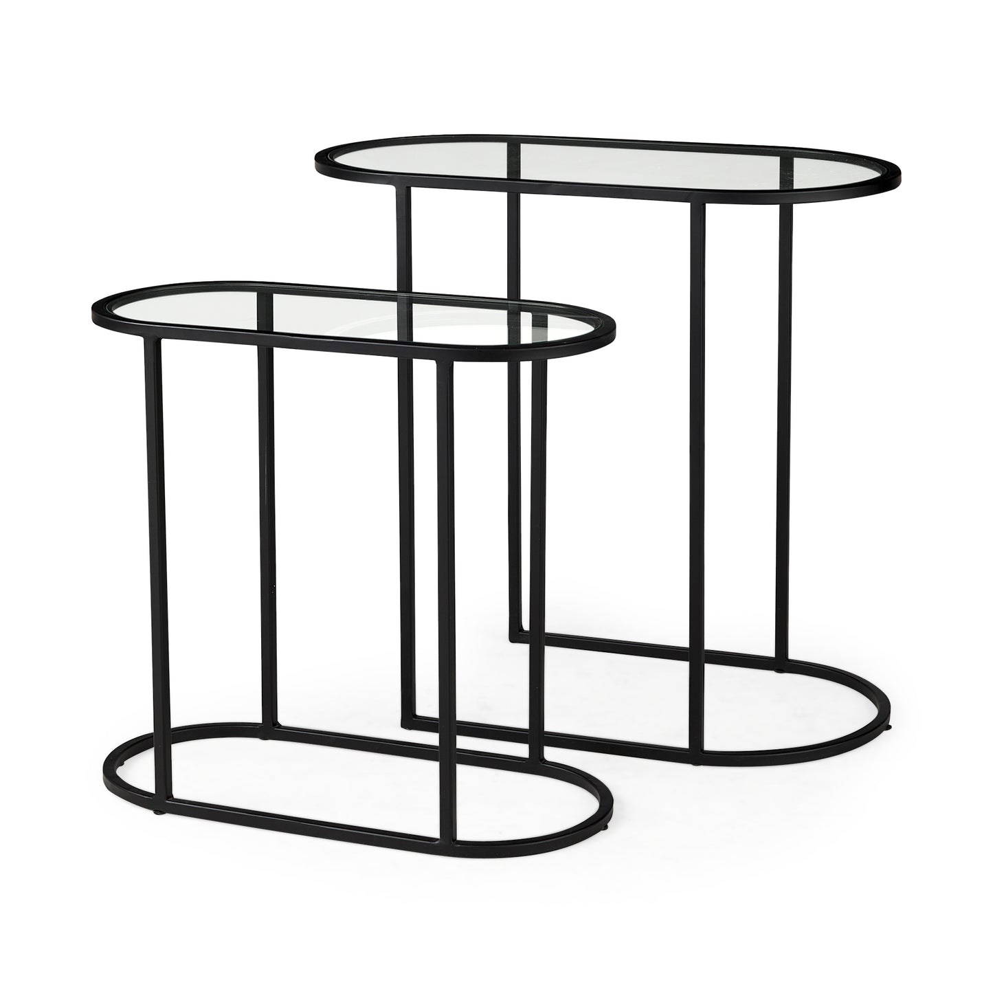 Celine 24.2 L x 12.6 W x 22.4 H Set of Two Black/Silver Metal and Glass Nesting Accent Tables