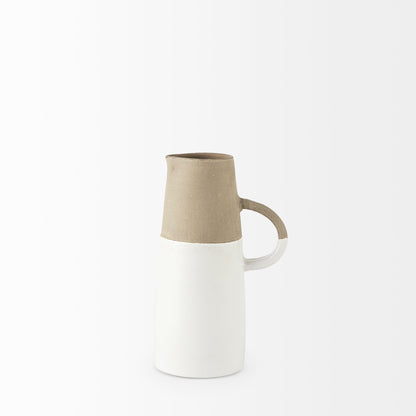 Garand Small 13H Two-Toned White Natural Ceramic Jug