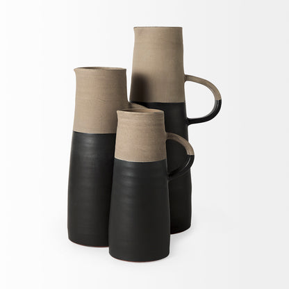 Garand Small 13H Two-Toned Black/Natural Ceramic Jug