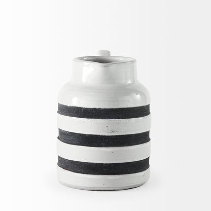 Harmon I Small White w/ Charcoal Stripes Ceramic Jug
