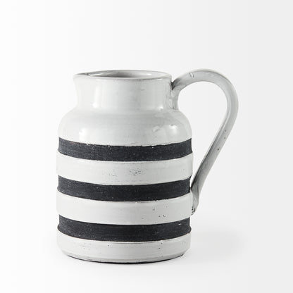 Harmon I Small White w/ Charcoal Stripes Ceramic Jug