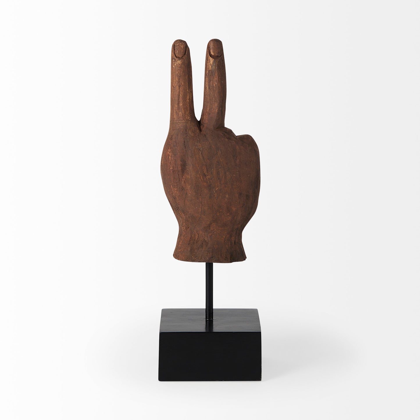 Pacem 4L x 4W Natural Wooden Carved Peace Sign Hand