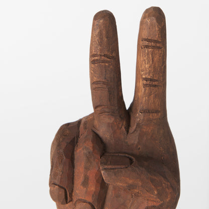Pacem 4L x 4W Natural Wooden Carved Peace Sign Hand