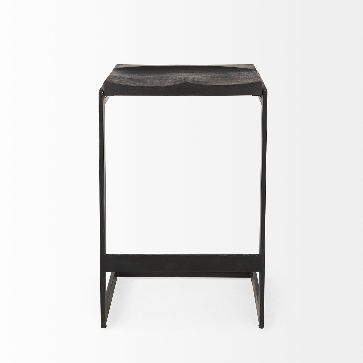 Kiran 17L x 17W x 26H Black Wood W/ Black Metal Base C-Shape Counter Stool