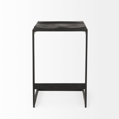 Kiran 17L x 17W x 26H Black Wood W/ Black Metal Base C-Shape Counter Stool