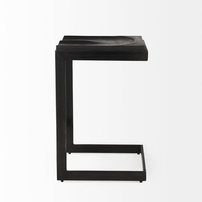 Kiran 17L x 17W x 26H Black Wood W/ Black Metal Base C-Shape Counter Stool