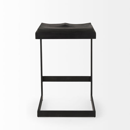 Kiran 17L x 17W x 26H Black Wood W/ Black Metal Base C-Shape Counter Stool