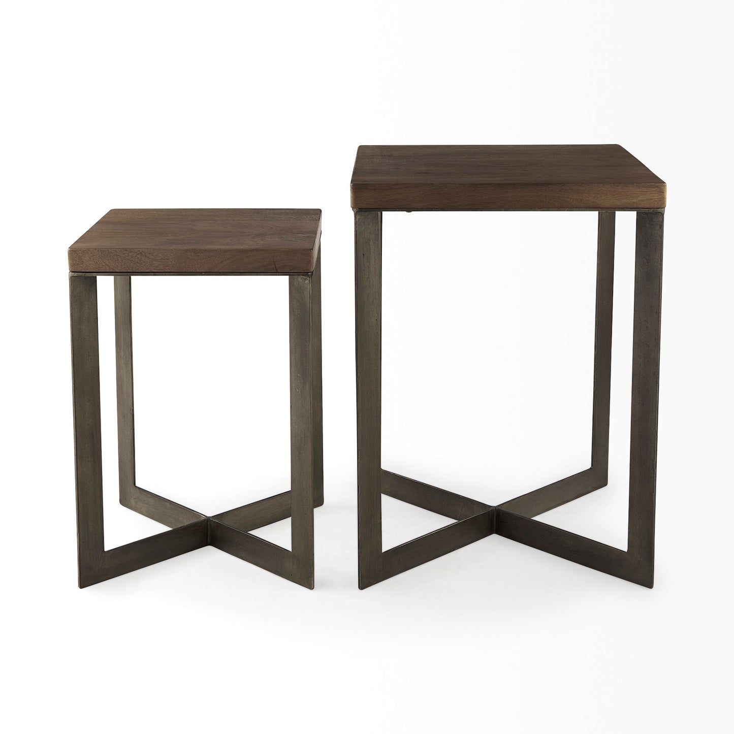 Faye (Set of 2) 19L x 19W x 26H Medium Brown Wood W/Metal Base Accent Tables
