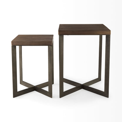 Faye (Set of 2) 19L x 19W x 26H Medium Brown Wood W/Metal Base Accent Tables