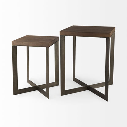 Faye (Set of 2) 19L x 19W x 26H Medium Brown Wood W/Metal Base Accent Tables