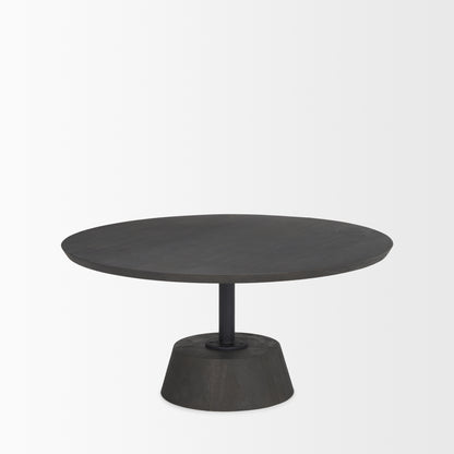 Maxwell 34L x 34W x 16H Dark Brown Wood W/ Black Metal Pedestal Base Round Coffee Table