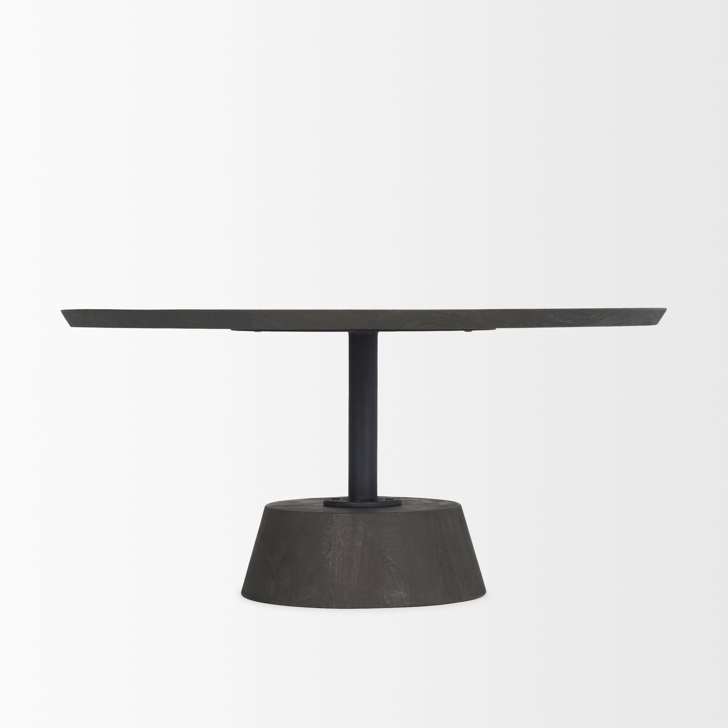 Maxwell 34L x 34W x 16H Dark Brown Wood W/ Black Metal Pedestal Base Round Coffee Table