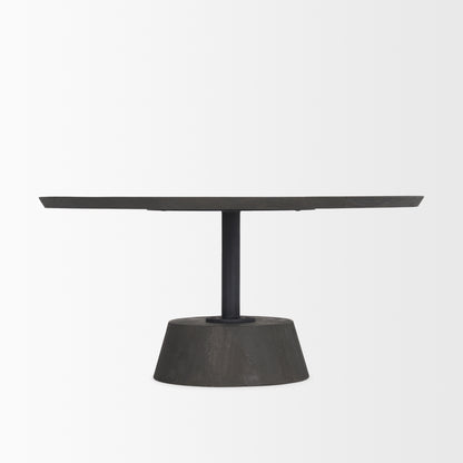 Maxwell 34L x 34W x 16H Dark Brown Wood W/ Black Metal Pedestal Base Round Coffee Table