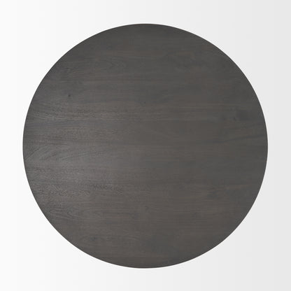 Maxwell 34L x 34W x 16H Dark Brown Wood W/ Black Metal Pedestal Base Round Coffee Table