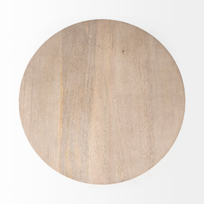 Maxwell 20" Round Light Brown Wood w/ Gold Metal Pedestal Side Table