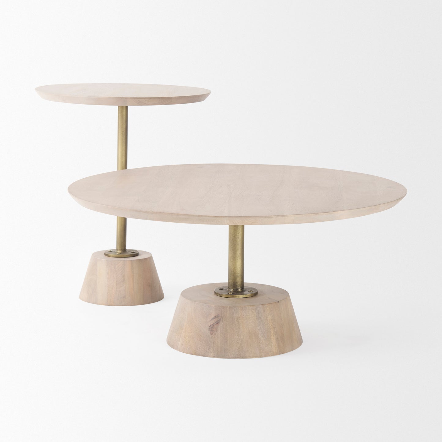 Maxwell 20" Round Light Brown Wood w/ Gold Metal Pedestal Side Table