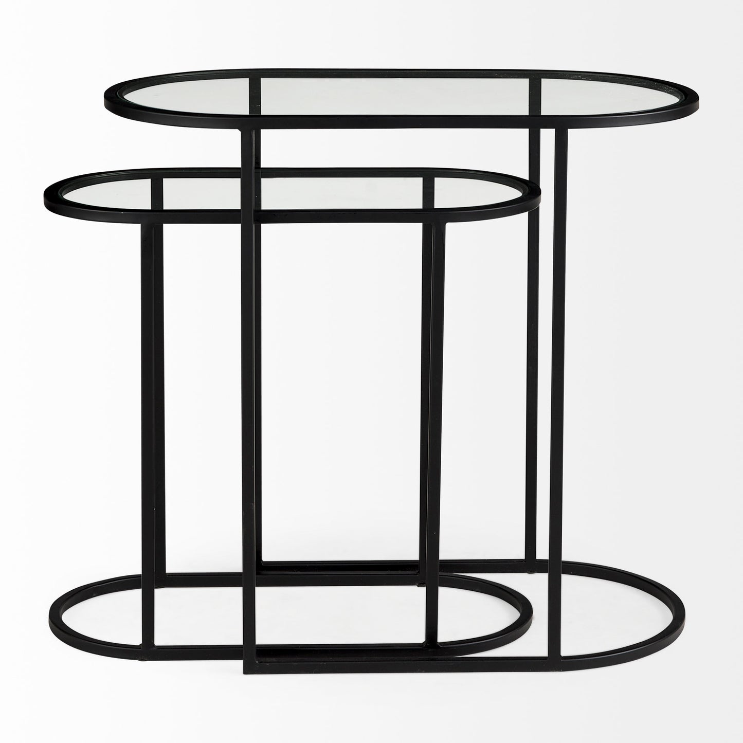 Celine 24.2 L x 12.6 W x 22.4 H Set of Two Black/Silver Metal and Glass Nesting Accent Tables