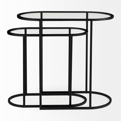 Celine 24.2 L x 12.6 W x 22.4 H Set of Two Black/Silver Metal and Glass Nesting Accent Tables