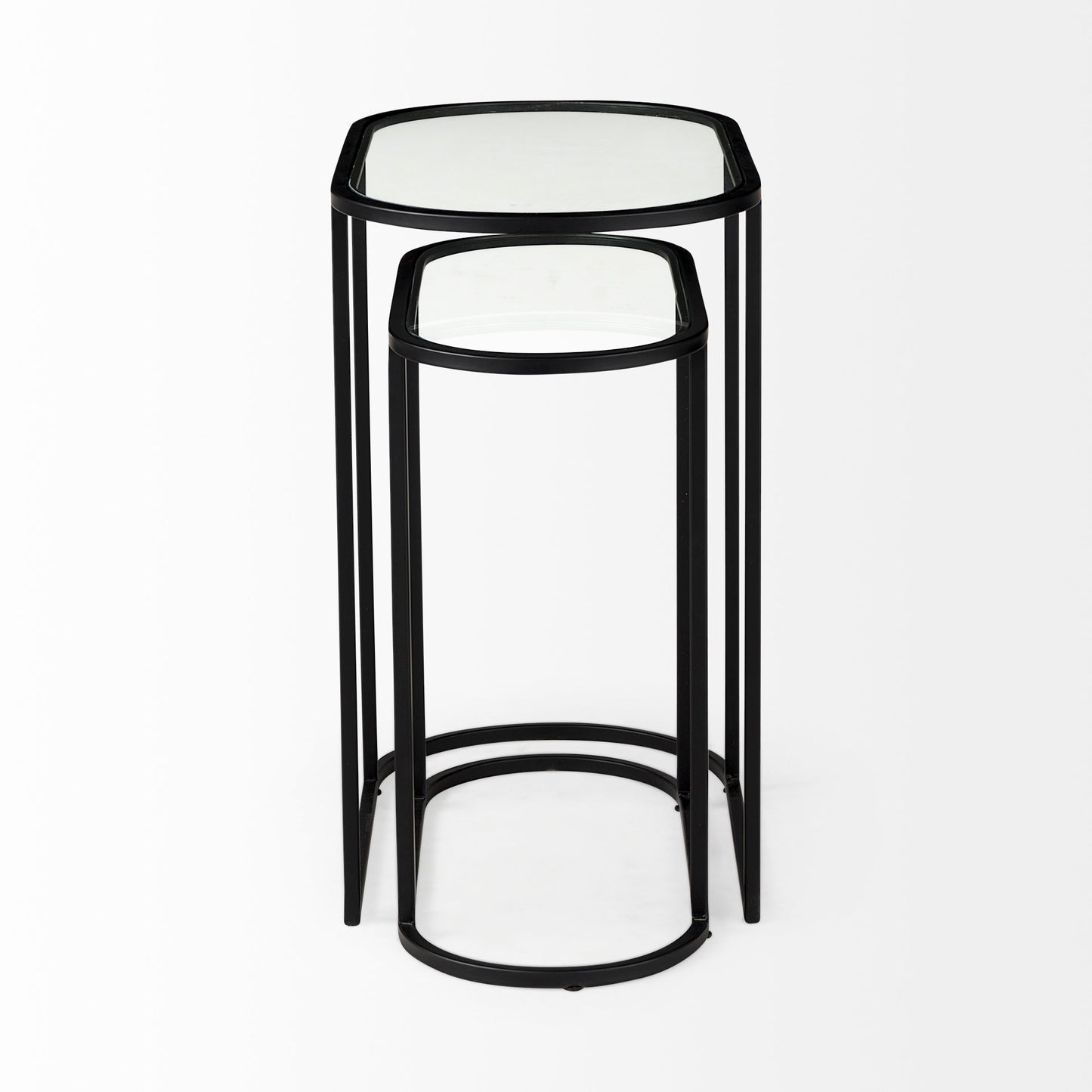 Celine 24.2 L x 12.6 W x 22.4 H Set of Two Black/Silver Metal and Glass Nesting Accent Tables