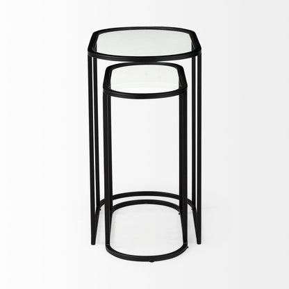 Celine 24.2 L x 12.6 W x 22.4 H Set of Two Black/Silver Metal and Glass Nesting Accent Tables