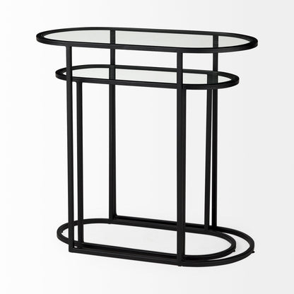 Celine 24.2 L x 12.6 W x 22.4 H Set of Two Black/Silver Metal and Glass Nesting Accent Tables