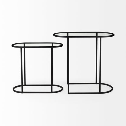 Celine 24.2 L x 12.6 W x 22.4 H Set of Two Black/Silver Metal and Glass Nesting Accent Tables