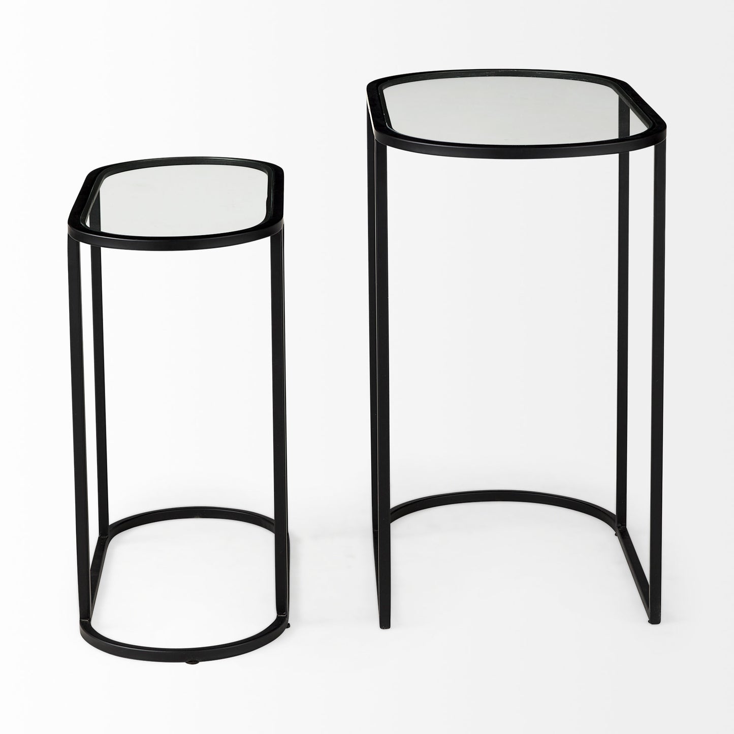 Celine 24.2 L x 12.6 W x 22.4 H Set of Two Black/Silver Metal and Glass Nesting Accent Tables