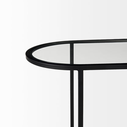Celine 24.2 L x 12.6 W x 22.4 H Set of Two Black/Silver Metal and Glass Nesting Accent Tables
