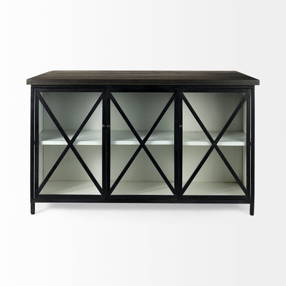 Dimitra 62.0L x 32.0W x 36.0H Dark Iron W/Glass Doors Kitchen Island