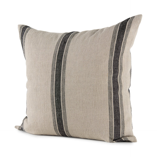 Hattie 20L x 20W Beige and Black Fabric Striped Decorative Pillow Cover