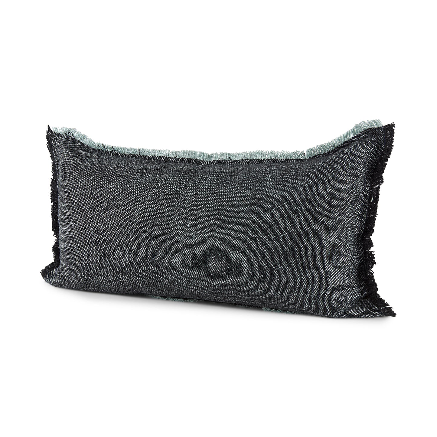 Malia 14L x 26W Black and Teal Fabric Fringed Decorative Pillow Cover