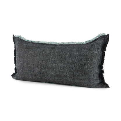 Malia 14L x 26W Black and Teal Fabric Fringed Decorative Pillow Cover