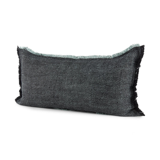 Malia 14L x 26W Black and Teal Fabric Fringed Decorative Pillow Cover